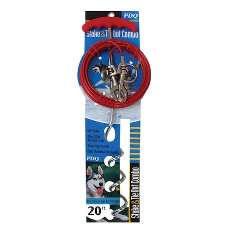 Orrville PDQ Boss Pet Silver / Red Vinyl Coated Cable Dog Tie Out Stake Large A01316